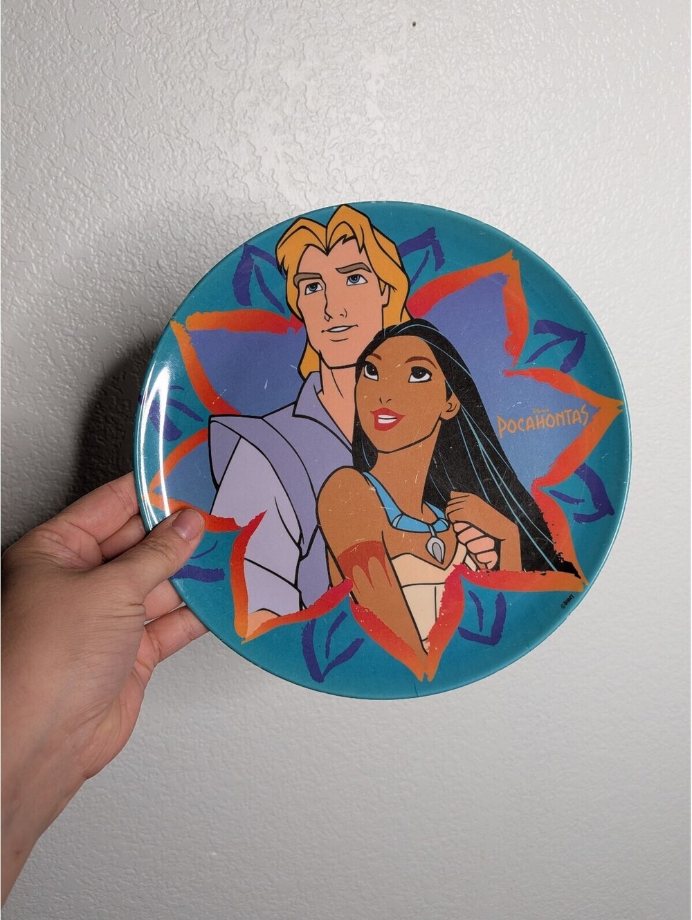 Vintage Disney Pocahontas & John Smith Plastic Plate Applause 1990s